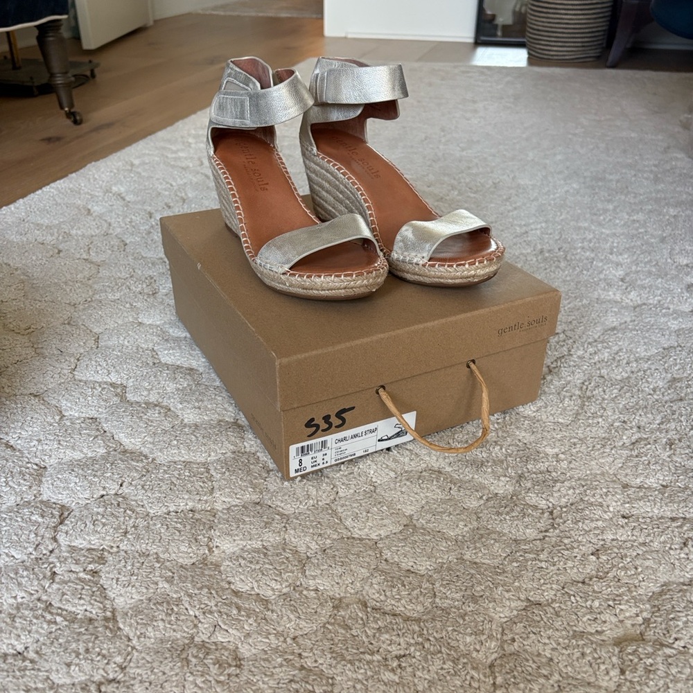 Gentle Souls by Kenneth Cole | Charli Ankle Strap | Silver Women's Wedge Sandals